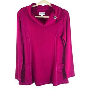 M Neon Buddha Born To Wander Tunic Top Sweater Size XS Pink Waffle Knit Button